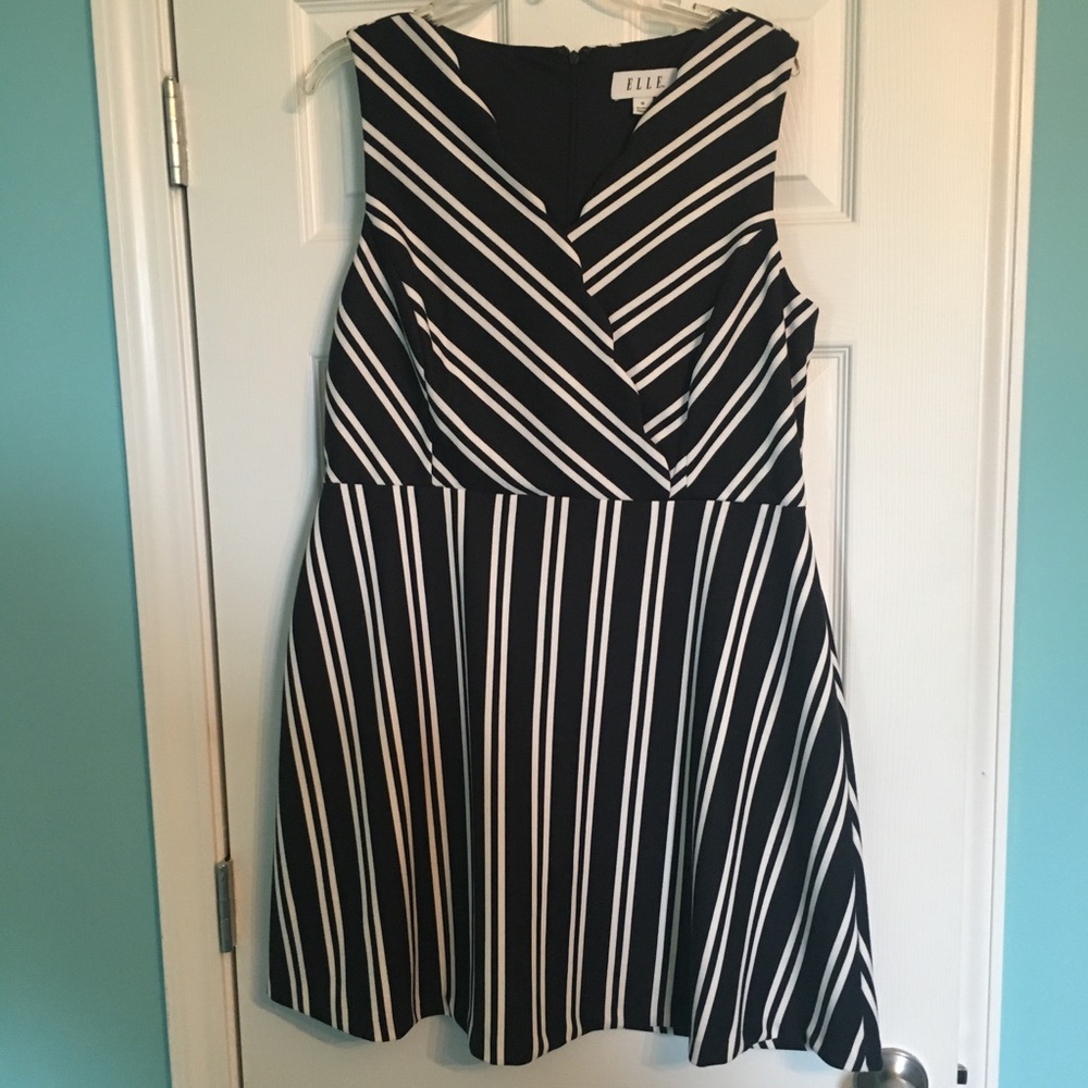 Elle black and cream striped dress